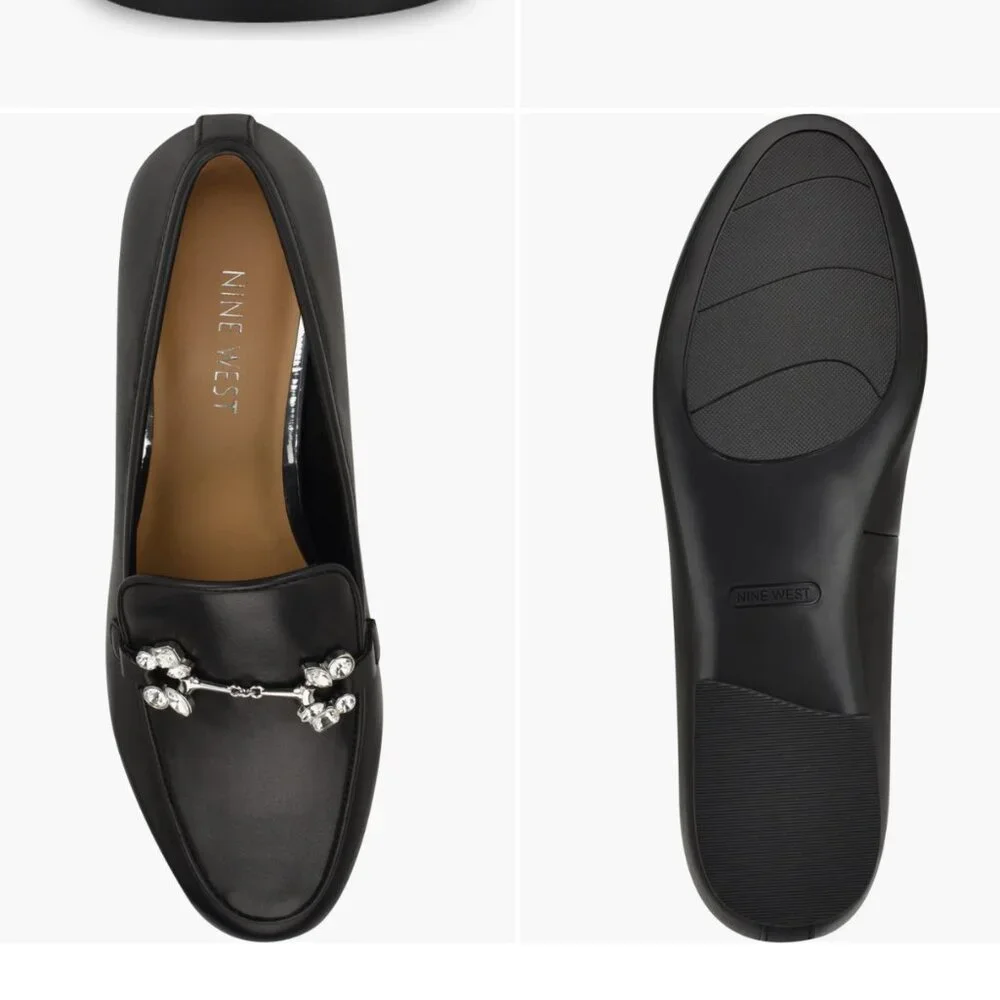 Nine West Women's Black Base Crystal Embellished Bit Slip-on Loafer Glam Goth 8M